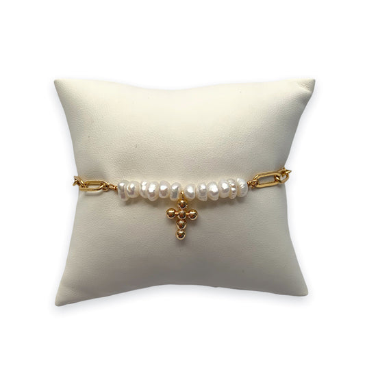 Pulsera Cruz/perlitas de río